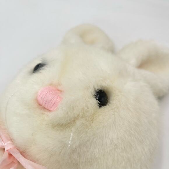 18" Vintage 1984 Dakin White Heart Throb Bunny Plush Pink Ribbon Flat Rabbit - Picture 6 of 10